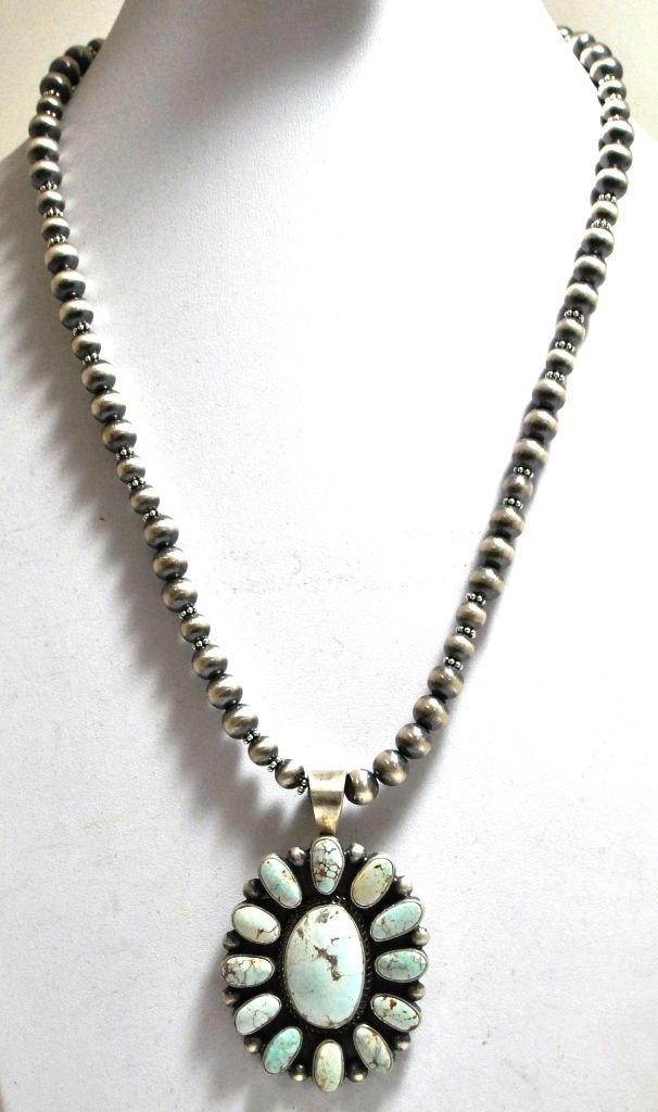 Old Pawn Navajo Dry Creek Turquoise Sterling Silver Necklace SH