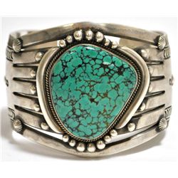 Old Pawn Navajo Sky Horse Turquoise Sterling Silver Cuff Bracelet - Aaron Toadlena