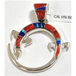 Navajo Multi-Stone Inlay Sterling Silver Lizard Pendant - Calvin Begay