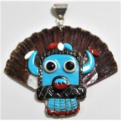 Old Pawn Zuni Multi-Stone Figure over Shell Pendant - Beverly Etsate