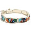 Image 2 : Navajo Multi-Stone Inlay Sterling Silver Link Bracelet - Calvin Begay