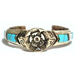 Dead Pawn Inlay Tufa Cast Sterling Silver Cuff Bracelet - Johnny Watson & Calvin Begay