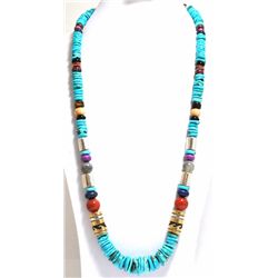Navajo Turquoise Necklace with 12k Gold Fill & Sterling Silver - Tommy Singer