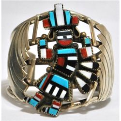 Old Pawn Multi-Stone Rainbow Kachina Sterling Silver Cuff Bracelet - M