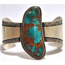 Old Pawn Navajo Mountain Turquoise Sterling Silver Cuff Bracelet - Derrick Gordon