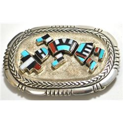 Old Pawn Multi-Stone Rainbow Kachina Sterling Silver Buckle
