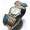 Image 1 : Old Pawn Spider Web Turquoise Sterling Silver Men's Watch - Oscar Alexius