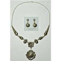 Navajo Sterling Silver Flower Necklace & Earrings Set - Clem Nalwood