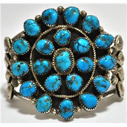 Navajo Turquoise Cluster Sterling Silver Cuff Bracelet - RB