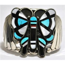 Old Pawn Multi-Stone Butterfly Sterling Silver Cuff Bracelet - M