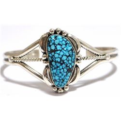 Navajo Spider Web Turquoise Sterling Silver Cuff Bracelet - Mary Ann Spencer