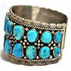 Image 3 : Old Pawn Turquoise Cluster Sterling Silver Cuff Bracelet - MN