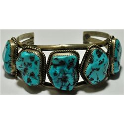 Old Pawn Sleeping Beauty Turquoise Sterling Silver Cuff Bracelet - J.C.
