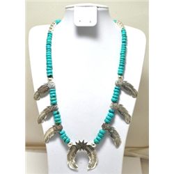 Navajo Turquoise Sterling Silver Leaf Necklace - Melvin Begay