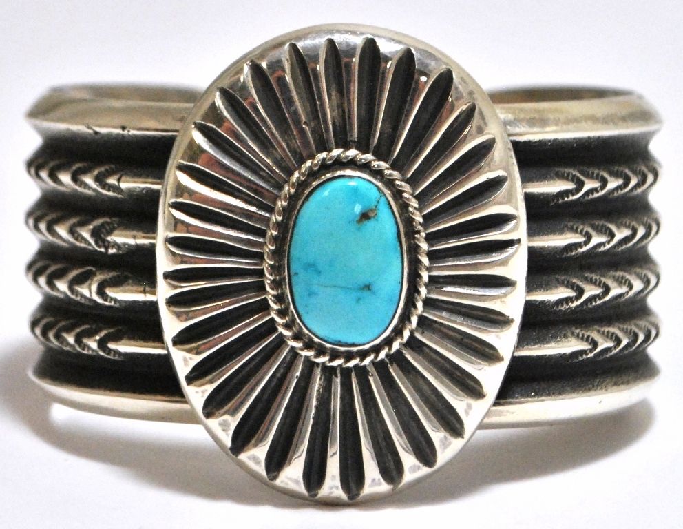 Old Pawn Navajo Sleeping Beauty Turquoise Sterling Silver Cuff Bracelet ...