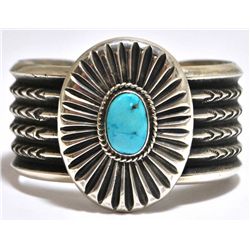Old Pawn Navajo Sleeping Beauty Turquoise Sterling Silver Cuff Bracelet - Mike Platero