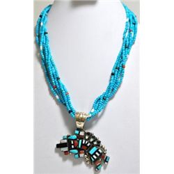 Old Pawn Multi-Stone Rainbow Kachina Sterling Silver Necklace - LM