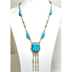 Navajo Valley Blue Turquoise Sterling Silver Necklace - RB