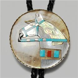 Zuni Multi-Stone Gold Tone Horse Sterling Silver Bolo Tie