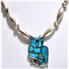 Image 2 : Old Pawn Turquoise Inlay Owl Sterling Silver Necklace