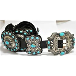 Old Pawn Kingman Turquoise Sterling Silver Concho Belt - Kirk Smith