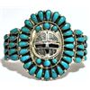 Image 1 : Old Pawn Turquoise Needlepoint Sun Face Sterling Silver Cuff Bracelet - LMB