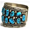 Image 3 : Old Pawn Turquoise Cluster Sterling Silver Cuff Bracelet - Tommy Moore