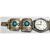 Image 2 : Old Pawn Turquoise Sterling Silver Link Bracelet Men's Watch