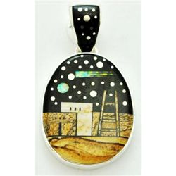 Navajo Pueblo Design Small Pendant - Calvin Begay