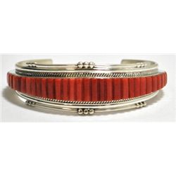 Zuni Coral Sterling Silver Cuff Bracelet - Joan Douglas