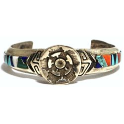 Dead Pawn Inlay Tufa Cast Sterling Silver Cuff Bracelet - Johnny Watson & Calvin Begay