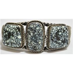 Old Pawn New Lander Turquoise Sterling Silver Cuff Bracelet - AS