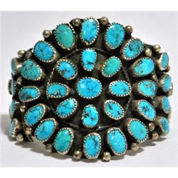 Old Pawn Spider Web Kingman Turquoise Needlepoint Sterling Silver Cuff Bracelet