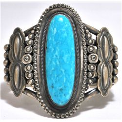 Old Pawn Navajo Kingman Turquoise Sterling Silver Cuff Bracelet - Wallace Yazzie, Jr.