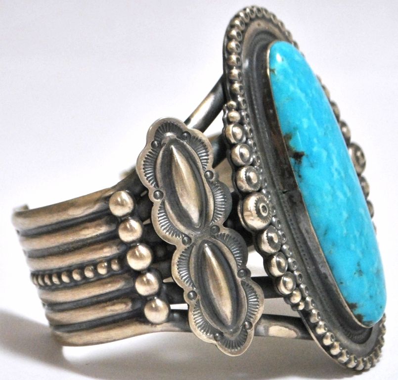 Old Pawn Navajo Kingman Turquoise Sterling Silver Cuff Bracelet ...