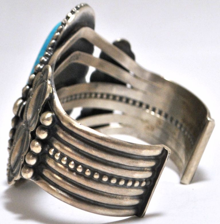 Old Pawn Navajo Kingman Turquoise Sterling Silver Cuff Bracelet ...