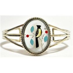 Zuni Multi-Stone Inlay Bird Sterling Silver Cuff Bracelet - RB