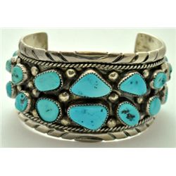 Old Pawn Turquoise Sterling Silver Bracelet - T. Benally