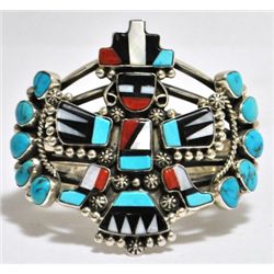 Old Pawn Multi-Stone Rainbow Dancer Kachina Sterling Silver Cuff Bracelet - Mike Platero