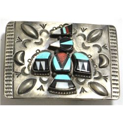 Old Pawn Multi-Stone Bird Kachina Sterling Silver Buckle - HS