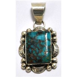 Navajo Spider Web Turquoise Sterling Silver Pendant - Mary Ann Spencer