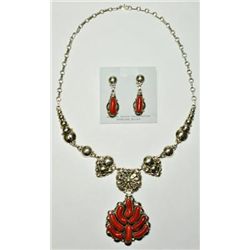 Navajo Coral Necklace & Earrings Set - Clem Nalwood