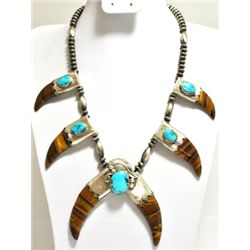 Navajo Tiger's Eye & Turquoise Sterling Silver Necklace - RB