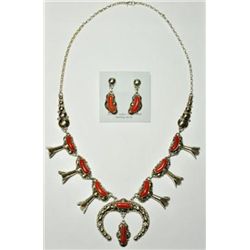 Navajo Coral Necklace & Earrings Set - Clem Nalwood