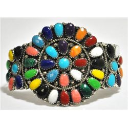 Navajo Multi-Stone Cluster Sterling Silver Cuff Bracelet - Juliana Williams
