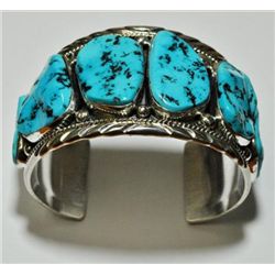 Navajo Sleeping Beauty Turquoise Sterling Silver Cuff Bracelet - Mary Ann Spencer