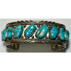 Old Pawn Turquoise Sterling Silver Cuff Bracelet - R.T.B.