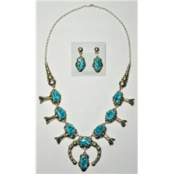 Navajo Sleeping Beauty Turquoise Necklace & Earrings Set - Clem Nalwood