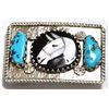 Image 3 : Old Pawn Zuni Multi-Stone Inlay Horse Sterling Silver Bolo Tie & Buckle Set - Isabelle Simplicio
