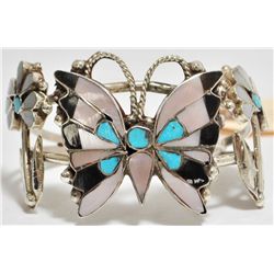 Old Pawn Multi-Stone Inlay Butterfly Sterling Silver Cuff Bracelet - Anselm Wallace